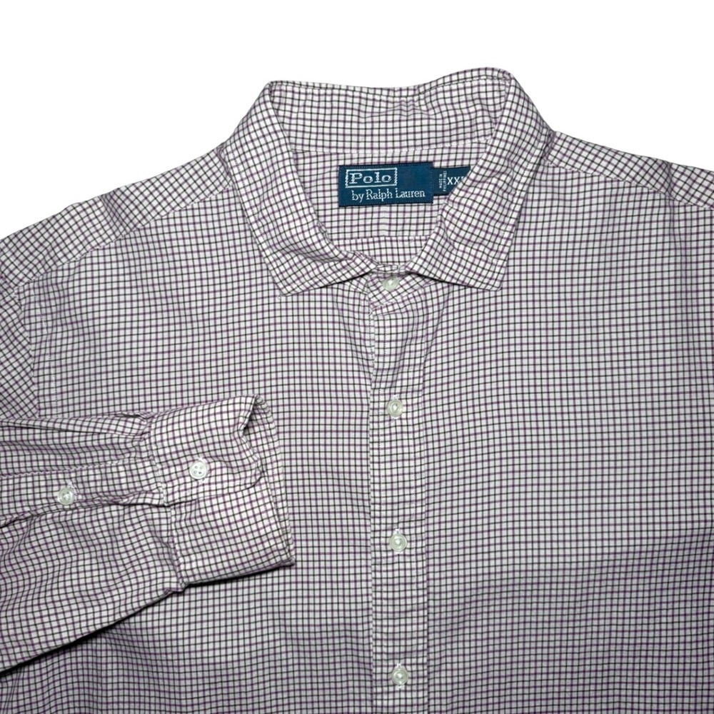 Polo Ralph Lauren Long Sleeve Button Down Mens XXL Purple White Micro Check